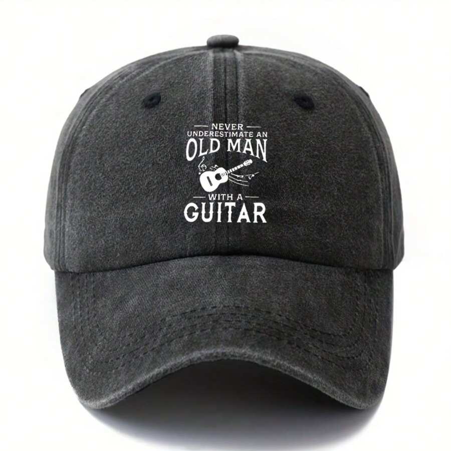 Unisex Vintage Washed Baseball Cap With Never Underestimate An Old Man With A Guitar Print