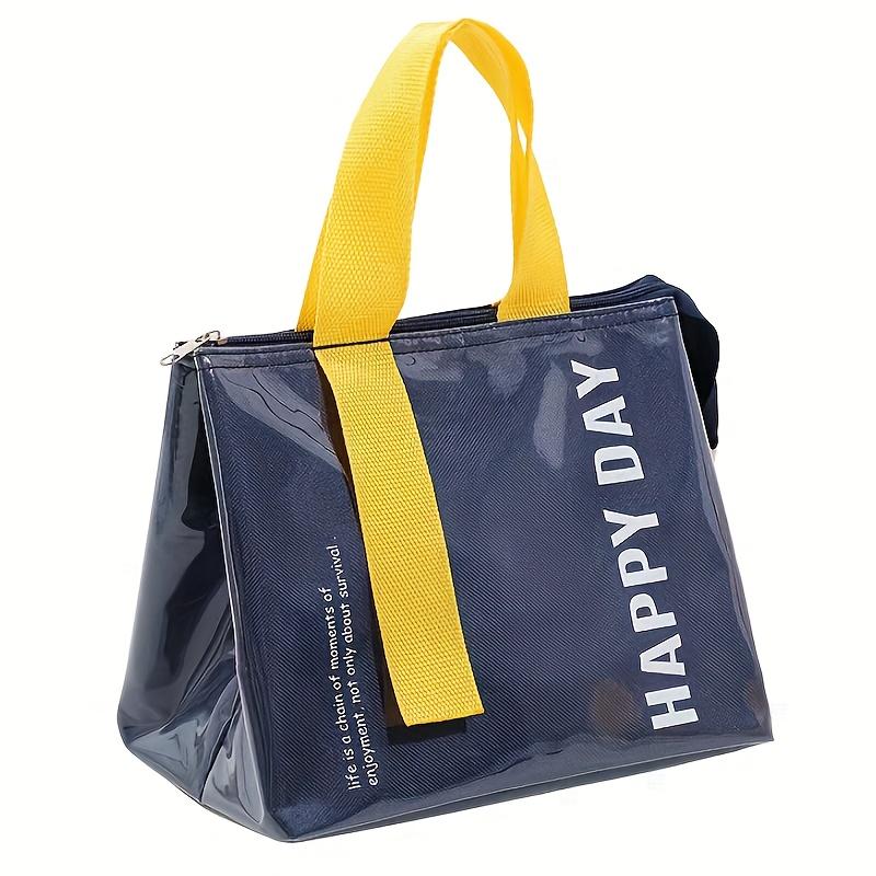 1pc Insulated Lunch Bag,PET Material,Square Shape,Large Capacity Portable Bento Box Carrier with Thermal Ware, with Hand Wash Operation Instruction