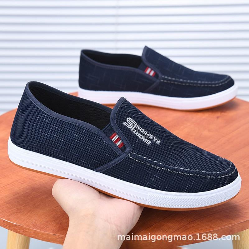 Mens Slip-On Canvas Loafers Breathable Non-Slip Casual Shoes Fall