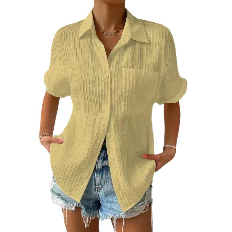 2023 Patchwork Pocket Short Sleeve Casual Women's Lapel Shirt