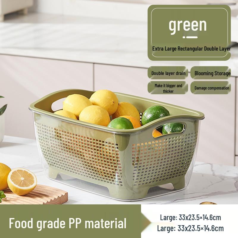 Multi-Functional Large Capacity Double-Layer Draining Basket for Vegetables & Fruits