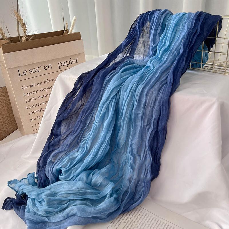 Damen Koreanischer Warmer Baumwoll-Leinen Farbverlauf Schal Herbst Winter Elegantes Vielseitiges Jacken-Nackentuch Langes Weiches Schal Modeartikel