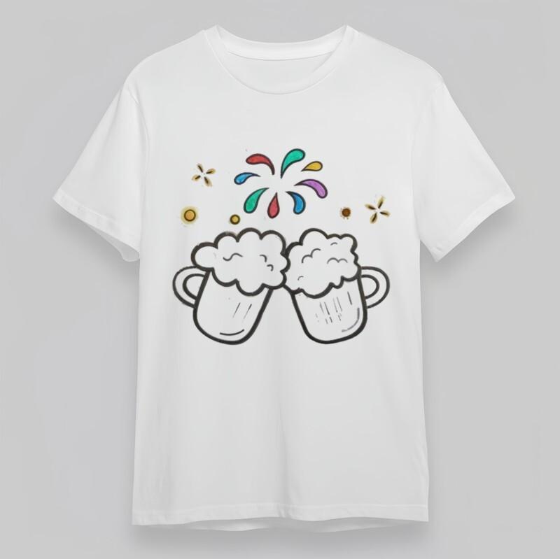 

Women s Plus Size Classic T-Shirt Foamy Beer Mugs with Fireworks Graphic Tee M