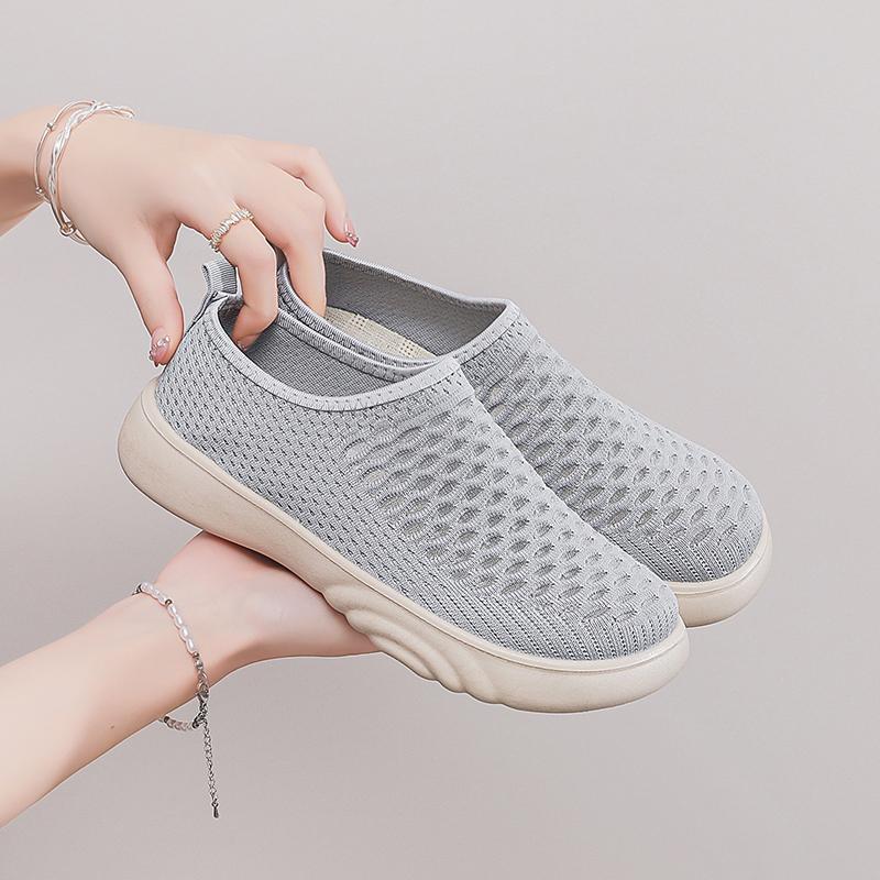 Fashion 2025 Summer New Women's Soft Bottom Breathable Fly Mesh Non-slip Sports Mom Shoes Flat Bottom Walking Women's Shoes