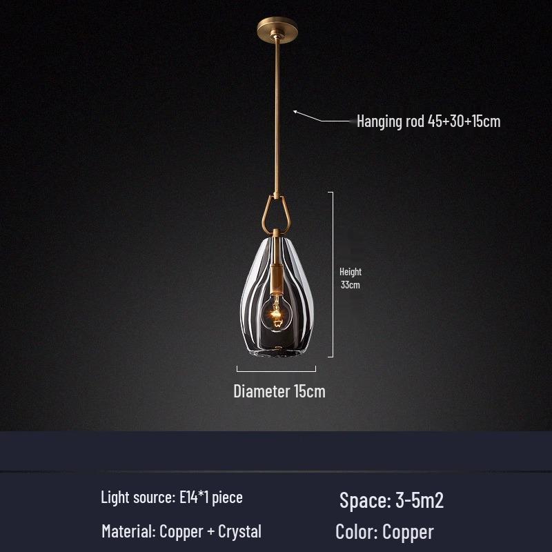 Luxury All-Copper Crystal Pendant Light for Dining and Bedroom