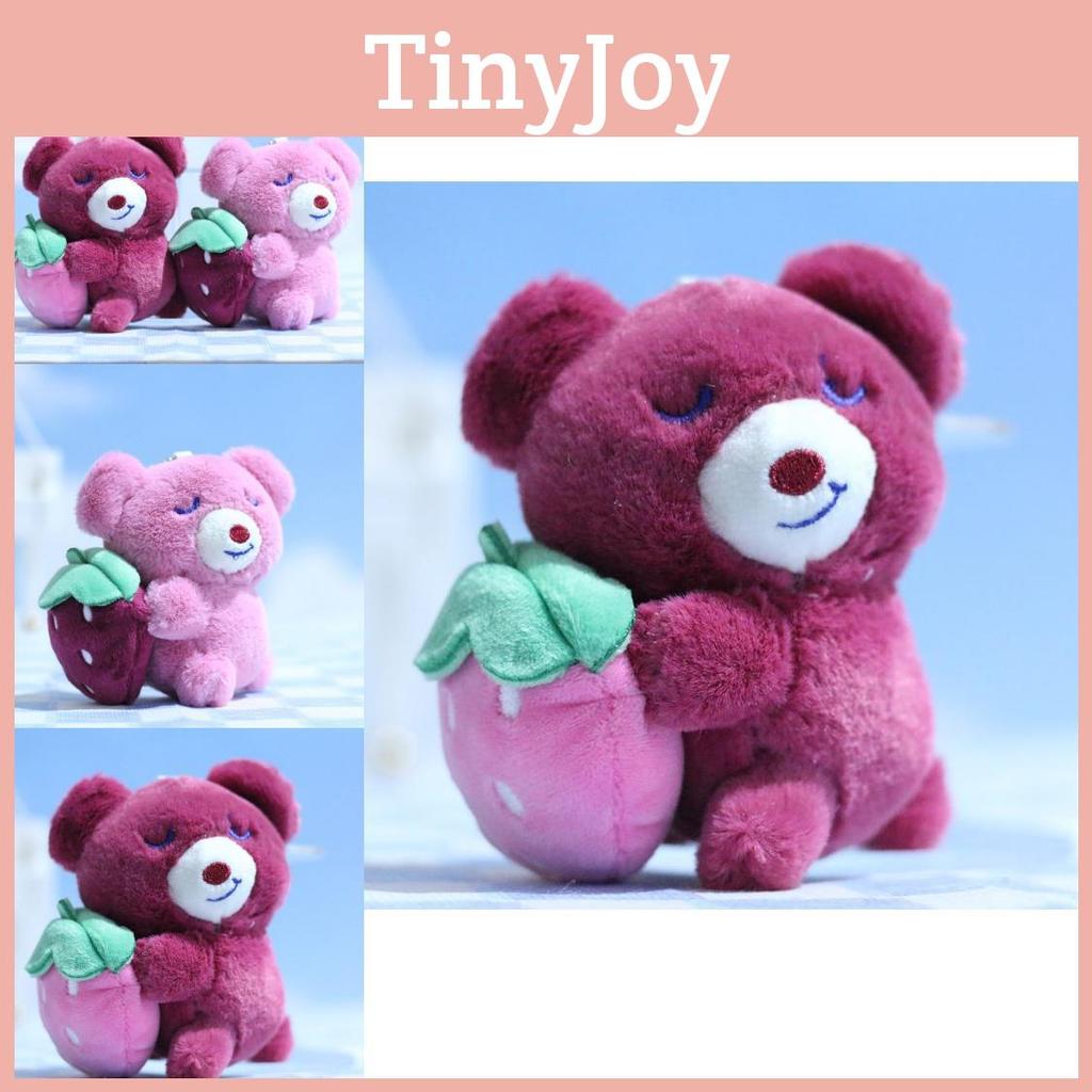 Adorable Cartoon Strawberry Bear Plush Keychain Cute Stuffed Animal Doll Accessory