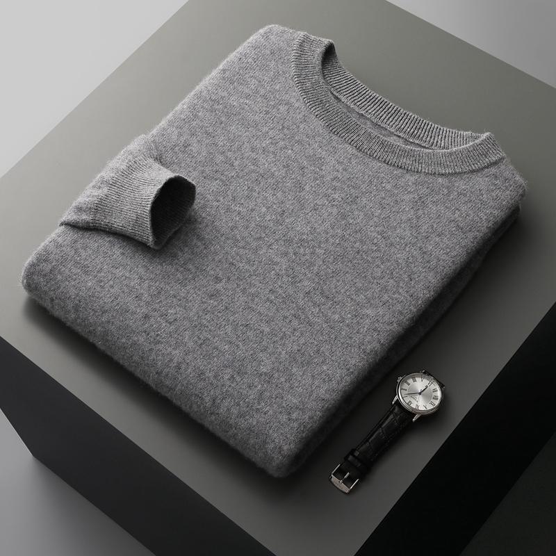 QingHe Cashmere Heren kasjmiertrui Qinghe kasjmier 30% kasjmier 70% wol Heren herfst- en winter kasjmiertrui zacht en warm L