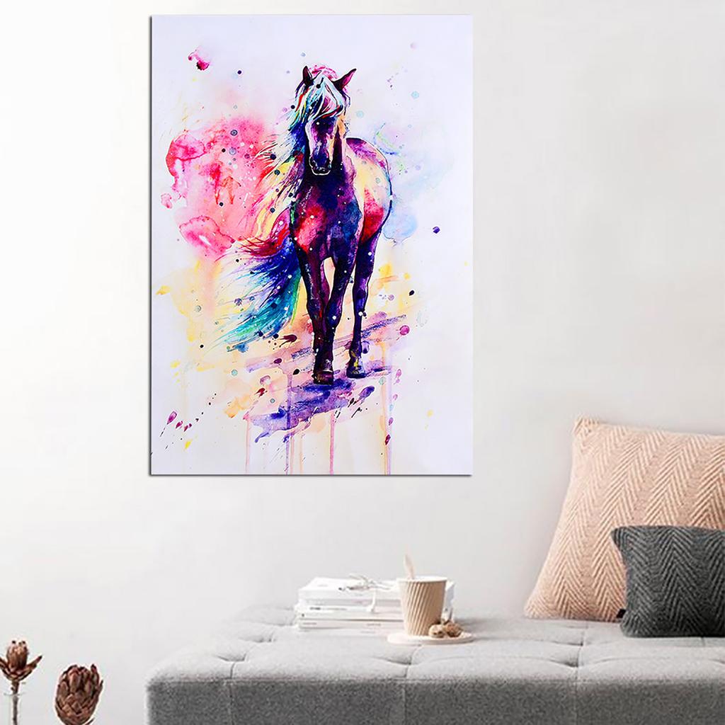 Watercolor Horse Animal Art Oil Painting Canvas Wall Picture Home Decoration 40*57cm