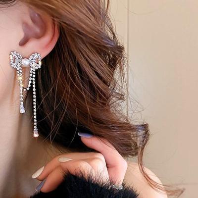 Women's Gentle Cubic Lovely Ribbon Earrings [Silver Needle]