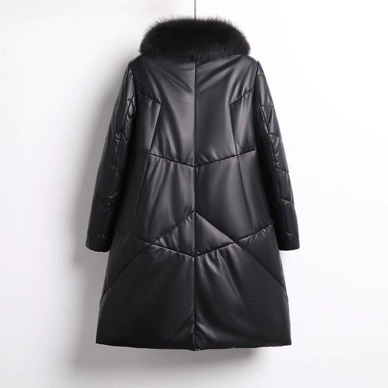 0Kg large size leather down cotton-padded clothing leather jacket women's autumn and winter new jacket long thermal cotton-padded clothing