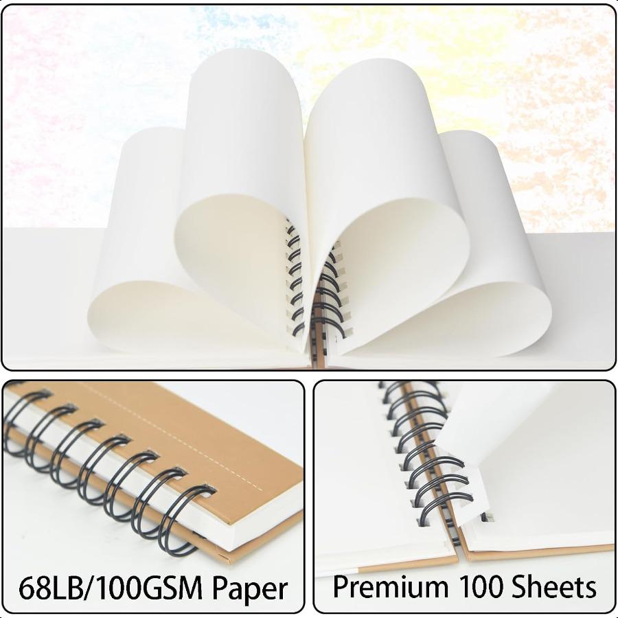 Crehatos 5.5 x 8.5 Sketch Book Top Spiral Bound Sketch Pad 100 Sheets Each 68lb 100gsm Drawing Paper 2 Pack