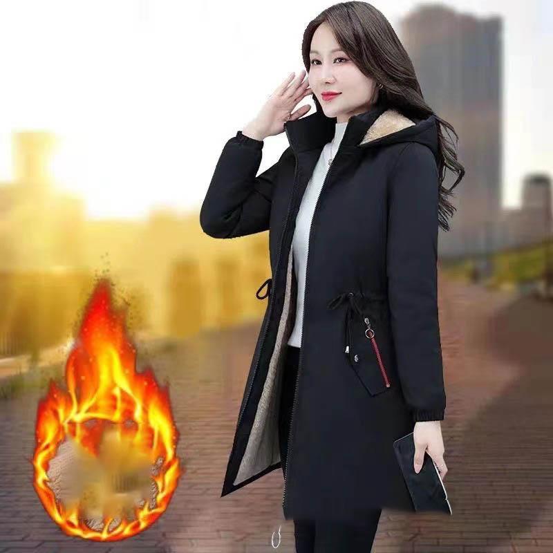 

Женская стеганая куртка длинная с капюшоном парка пальто плюс бархат утолщенное зимнее теплое пальто женская корейская повседневная хлопковая одежда 4XL XS чёрный