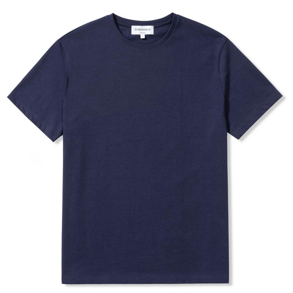 Edward Max Silket Double Cotton Short Sleeve T-Shirt (Regular) Navy/L(100)