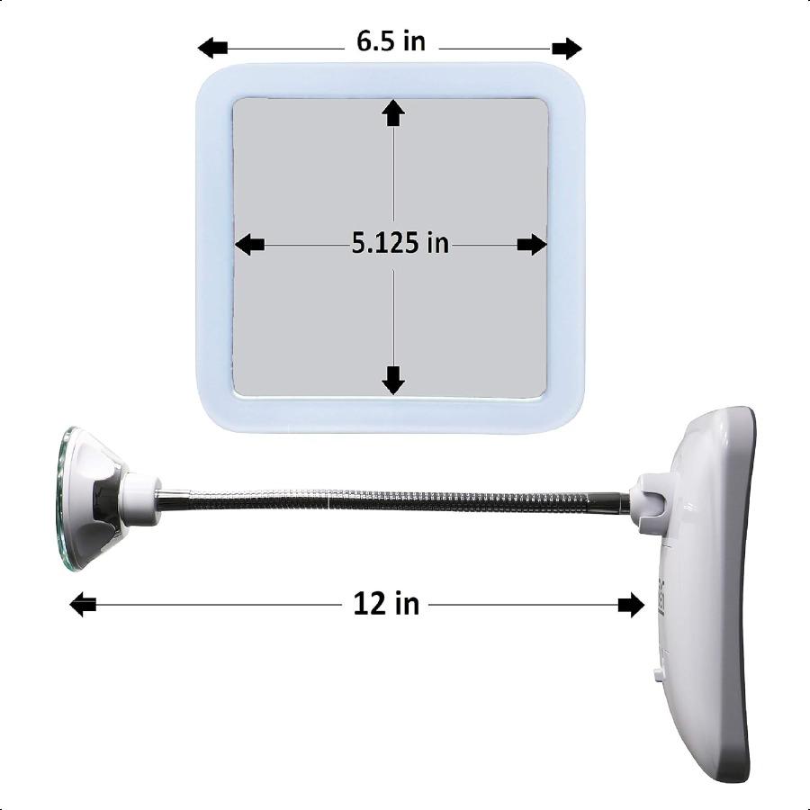 JiBen Square Flexible Gooseneck LED Lighted 10X Magnifying Makeup Mirror Power Locking Suction Cup Bright Diffused Light 360 De