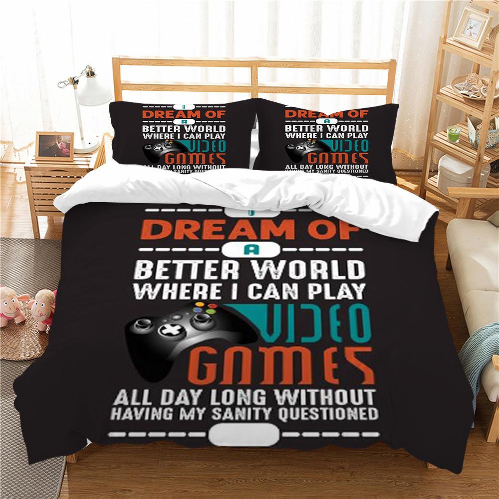 Bedding Set 3D Gamepad Print Bed Cover Bedclothes Home Three Piece Warm Polyester Pillowcase Quilt Cover