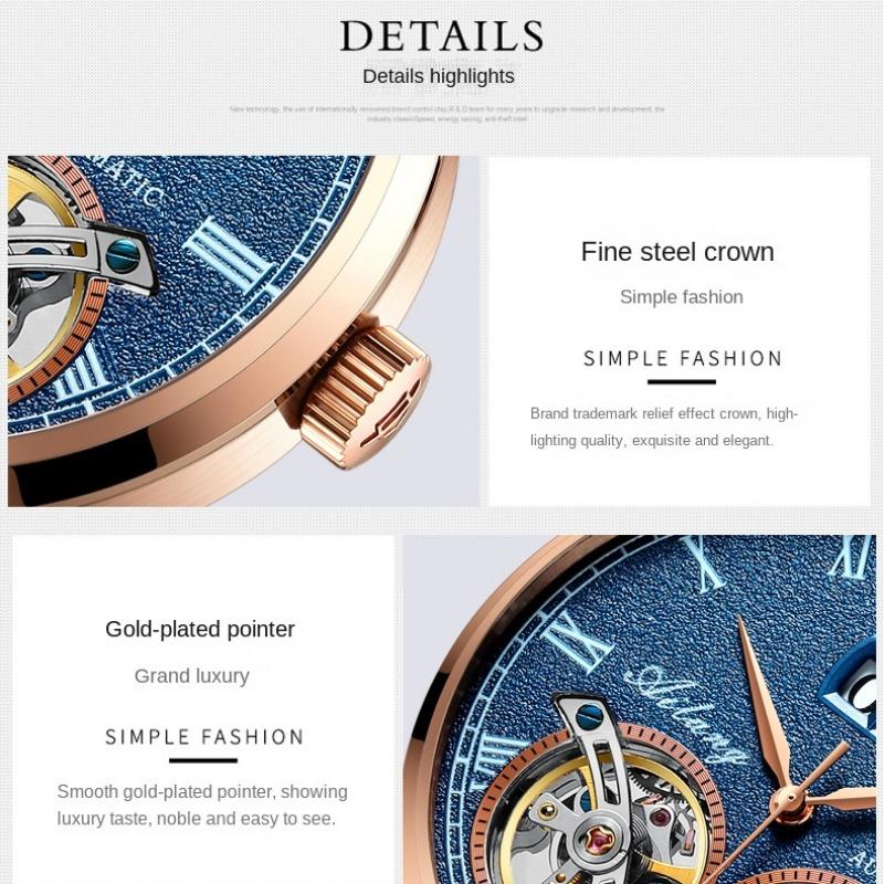 AILANG Herrenuhr, vollautomatische mechanische Uhr, doppeltes Schwungrad, wasserdicht, Kalendergürtel, Herrenuhr