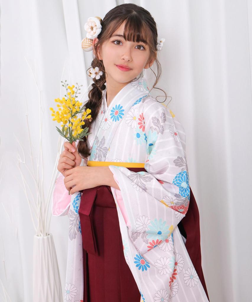 Graduation Ceremony Hakama Easy To 5 Piece Set Hakama Lower Waist for Elementary School Girls Drops On the [KYOETSU] Set, Dress, (Kimono, Hakama,
