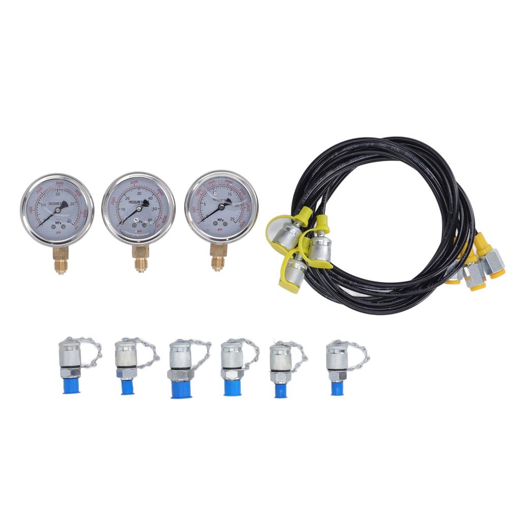 Hydraulic Pressure Test Kit 3 Gauge 6 Coupling 3 Hose Portable Hydraulic Pressure Test Box for Industrial Device