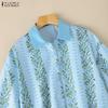 ZANZEA Women Casual Turn Down Collar Loose Half Sleeve Print Blouse