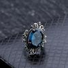 Vintage 925 Sterling Silver Oval Blue Topaz Ring for Women Elegant European Style Jewelry