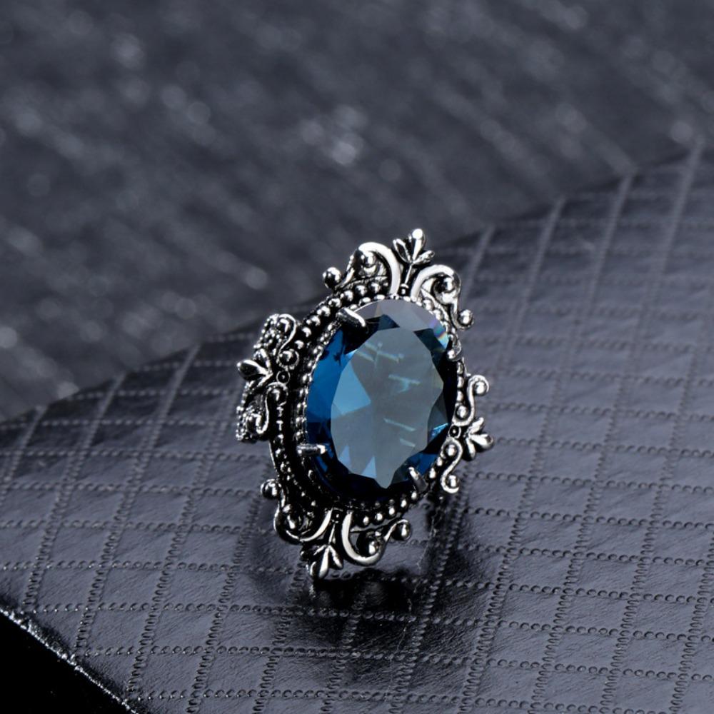 Vintage 925 Sterling Silver Oval Blue Topaz Ring for Women Elegant European Style Jewelry