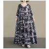 DIMANAF New 2026 Women Plus Size Spring Summer Beach Long Dress Print Black Maxi Long Sleeve Vintage Lady Loose Oversize
