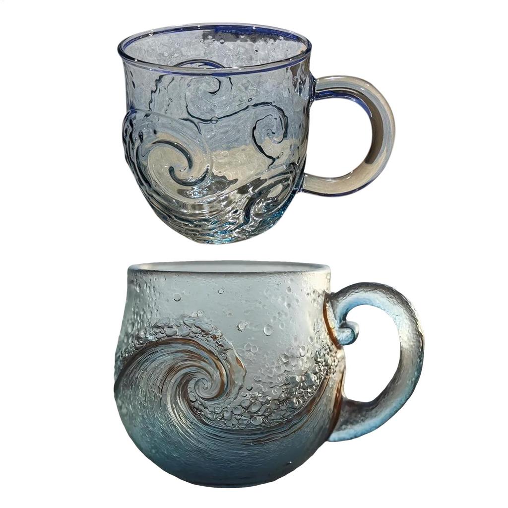 1pc Clear Glass Coffee Mugs Wave Design 300ml Water Bottle Mugs For Coffee With Handle For Beach House Office Women Men Adults