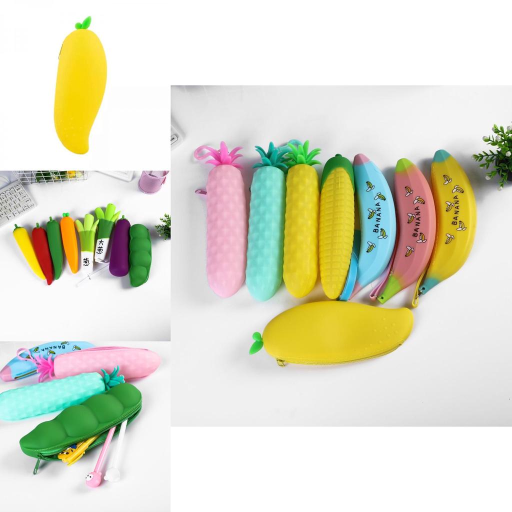 Süßes Silikon-Federmäppchen für Kinder Frucht- und Gemüse-Design Entzückliche Cartoon-Aufbewahrungstasche