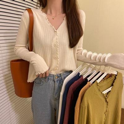 Large Size Women's Knitted Cardigan, White Bottoming Shirt, Long-sleeved Versatile Fat Mm Belly-covered V-neck Shirt