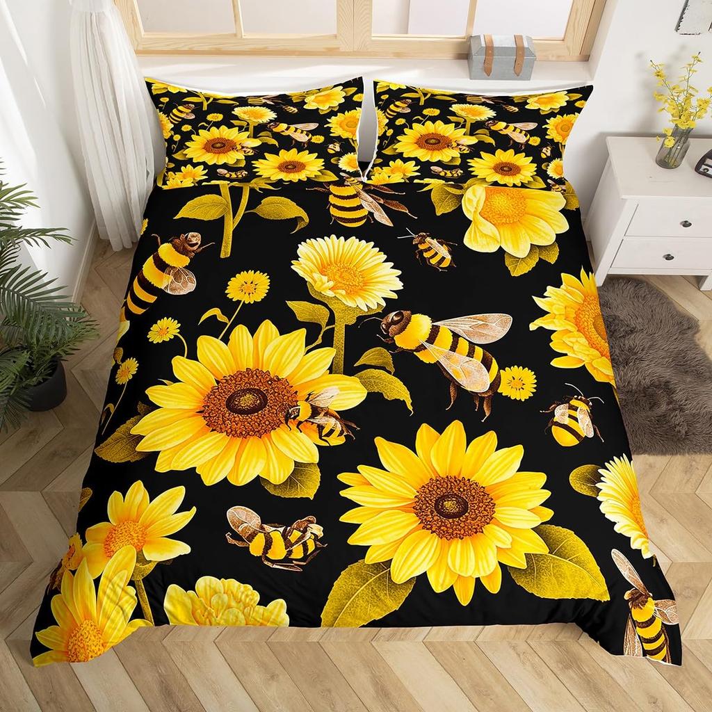 Sunflower Duvet Cover Twin Queen Yellow Flowers Bedding Set Botanical Floral Quilt Cover Garden Bloom Bedding with 2 Pillowcase