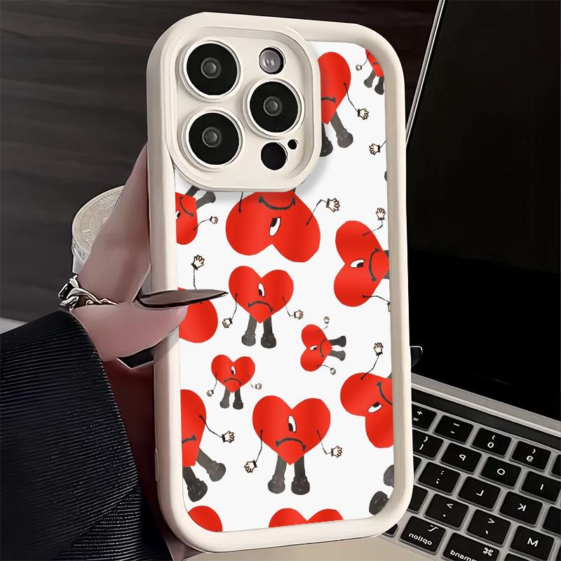 Phone Case for iPhone 17 Air 16E 15 16 Pro Max Bad Bunny Heart Cover 14 Plus 13 12 Mini Soft Shell Silicone Fundas