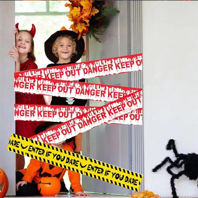 Halloween Isolation Warning Tape Yellow Danger Warning Safety Sign Line Outdoor Yard Decoration Props Halloween Decoration