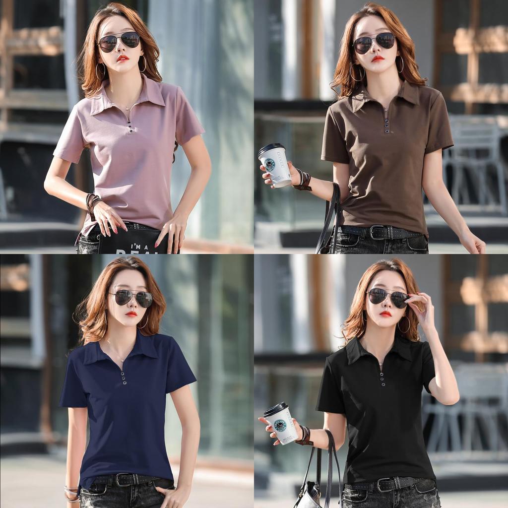 Baumwoll-Polohemd für Damen mit langen Ärmeln, schmal geschnitten, eleganter Stil für den Frühling