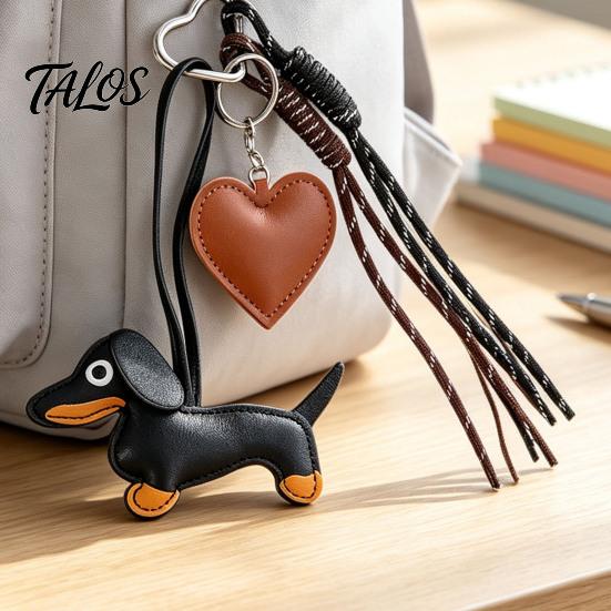 Handbag Decorative Pendant Faux Leather Dachshund Keychain Pendant, Cartoon Dog Hanging Keyring Decor with Braided Rope, Accessories Metal Carabiner