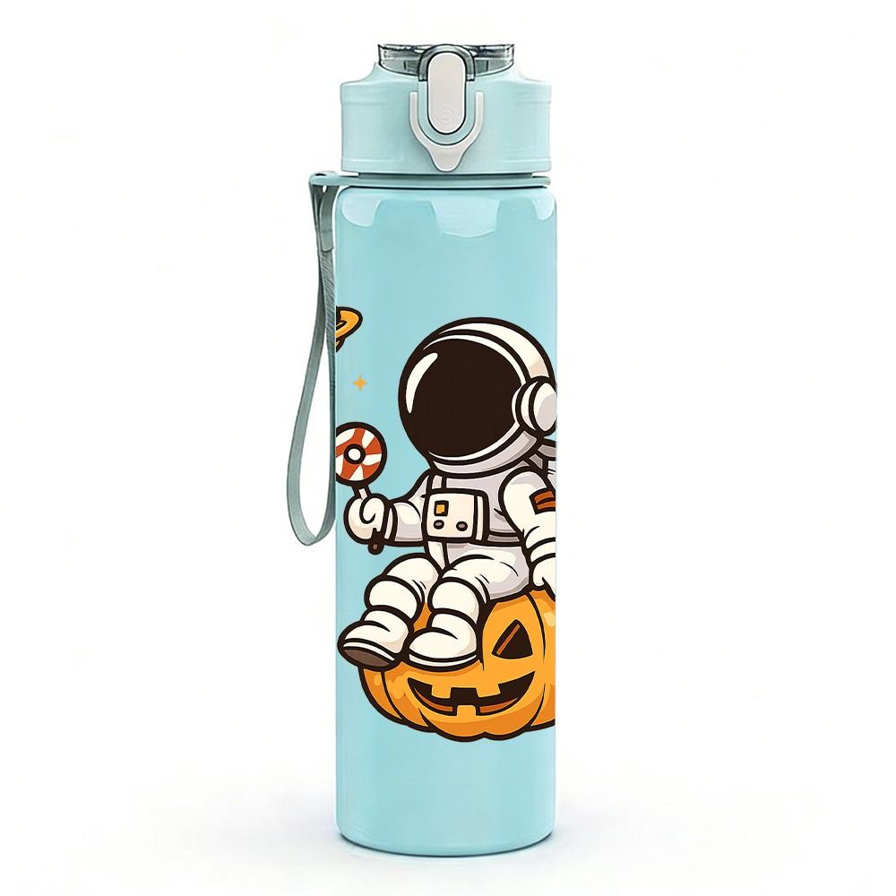 1PC Pumpkin Astronaut Space Cartoon 750ml Color Plastic Sports Water Bottle Leakproof Flip Straw Lid Suitable for Sports Office Home Use