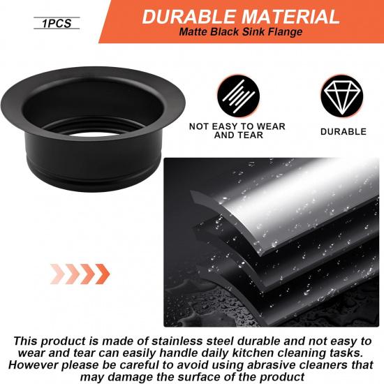 Matte Black Sink Flange Fits for InSinkErator FLG-MTBLK Sink Flange, Durable Stainless Steel Sink Flange for InSinkErator Garbage Disposals and Most