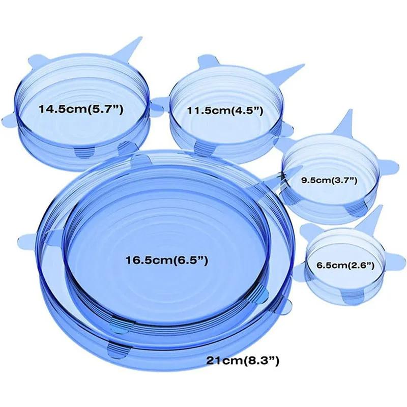 Silicone Stretch Lids Reusable Airtight Fruit Food Wrap Covers 6 Pcs Keeping Fresh Seal Bowl Stretchy Wrap Preservation Cover