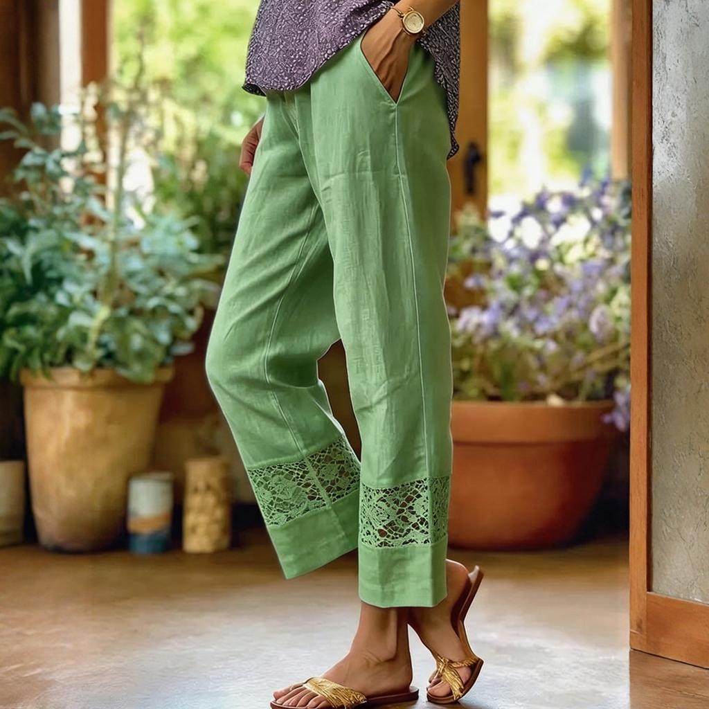 Ladies' Casual Loose Patchwork  Cropped Pants