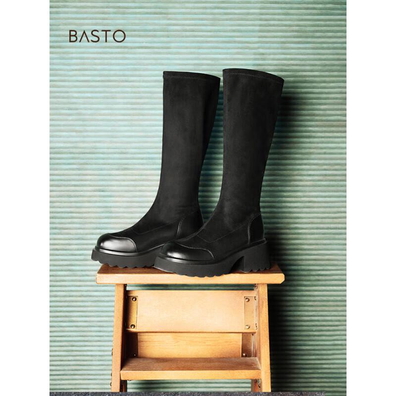 Basto Women s Chunky High Heel Stretch Knee-High Boots M5201DG4 36