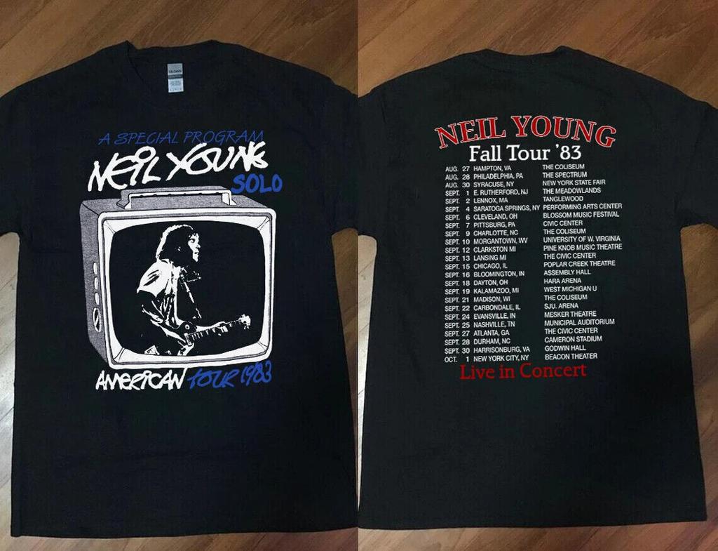 Vintage Neil Young T-Shirt Mens Womens Tees Top Neil Young Fall Tour '83 Live In Concert
