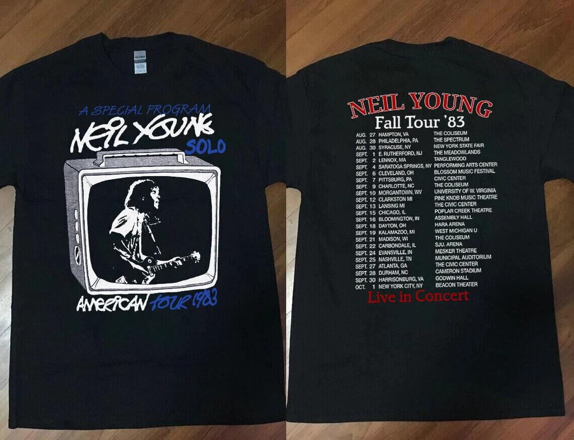Vintage Neil Young T-Shirt Mens Womens Tees Top Neil Young Fall Tour  83 Live In Concert 2XL