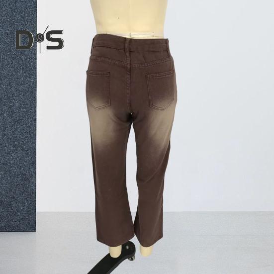 Women Jeans Mid Waist Irregular Individual Printing Retro Style Straight Wide Leg Patchwork Full Length Trousers for Vacation Travel Work School