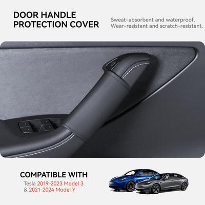Gants de poignée de porte YZ pour Tesla Model 3 Y Juniper Highland 2025-2025 Housse de protection de poignée Poignée de guidon en cuir Nappa