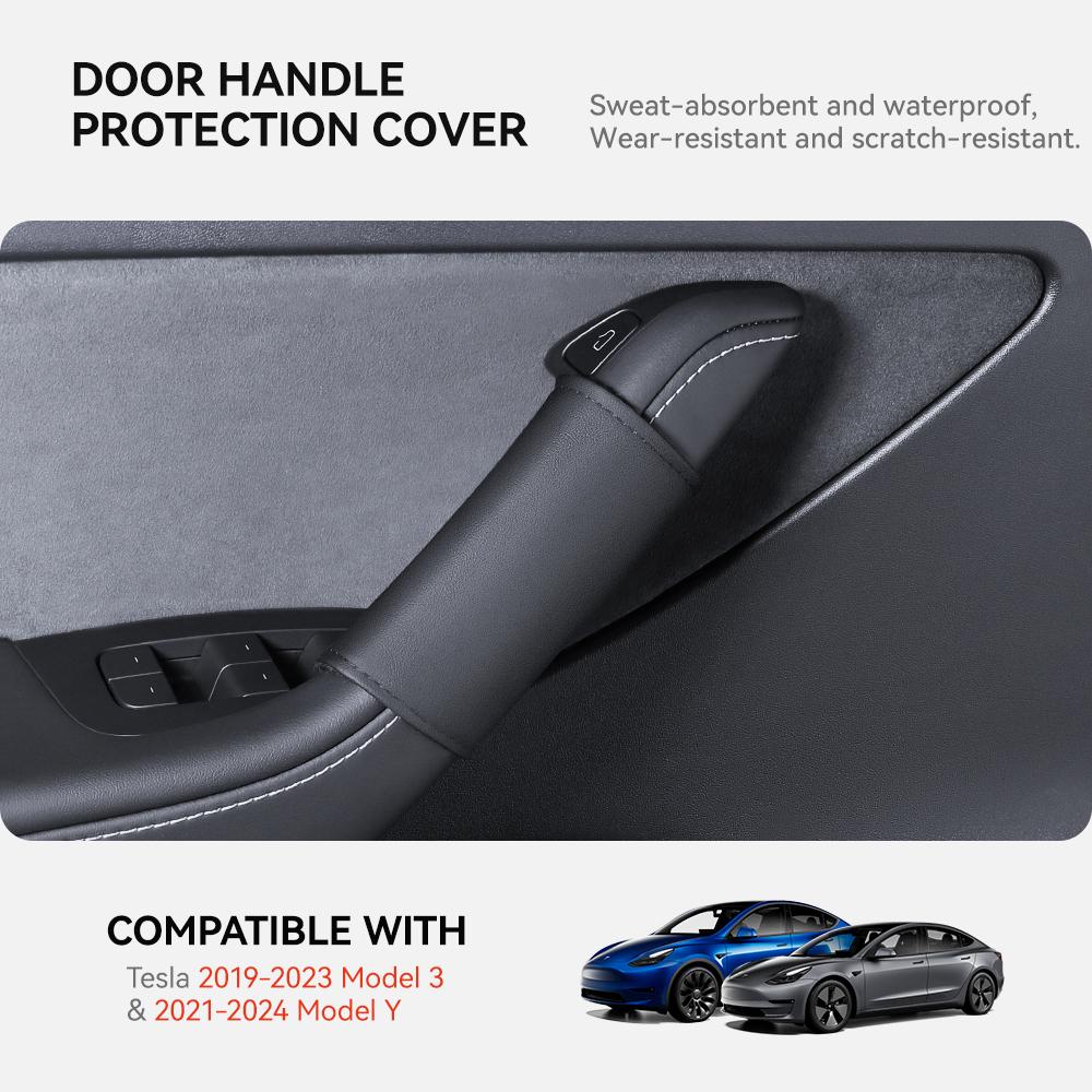 YZ Door Handle Gloves for Tesla Model 3 Y Juniper Highland 2025-2025 Handle Protection Holster Nappa Leather Handlebar Grip Cove
