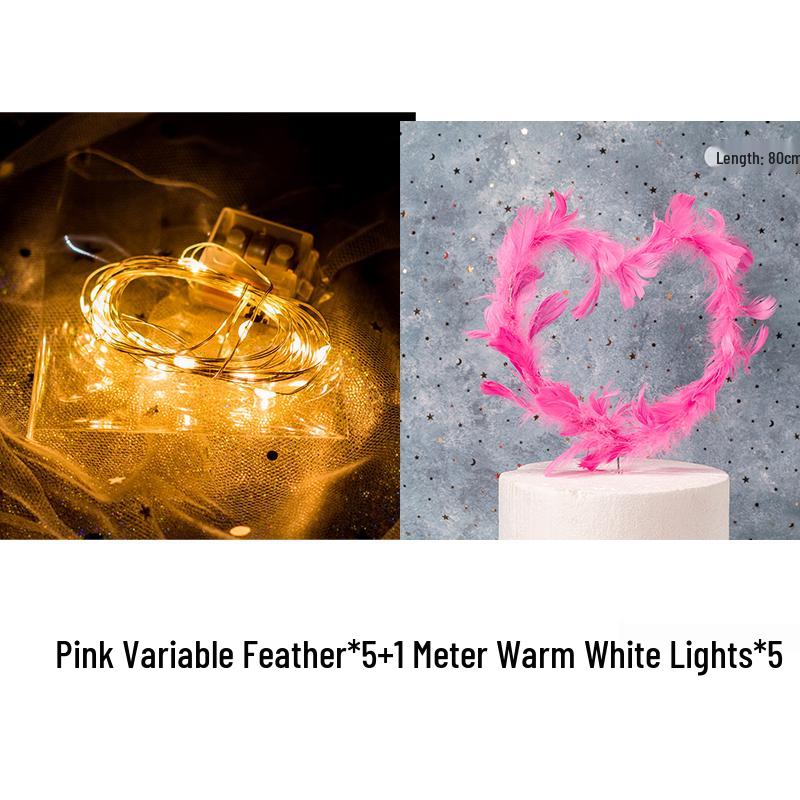 Angel Wing Feather Cake Toppers with Wire Heart String Lights