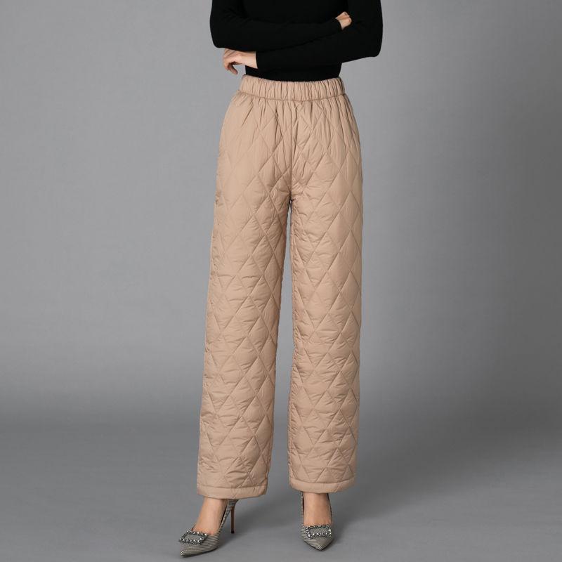 Women's Autumn Winter Wide Leg Down Cotton Pants Thickened Warm Casual Straight Trousers Plus Size Outside Wear Pants for Middle-aged and Elderly