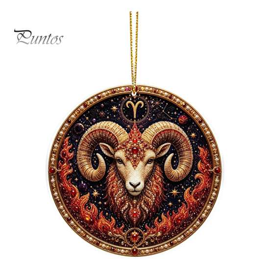 Halloween Decorative Pendant 2D Flat Pearl Painting Ornament, Double Sided Zodiac Theme Hanging Gem Home Ornament Art Craft, Rhinestone Beads Pattern