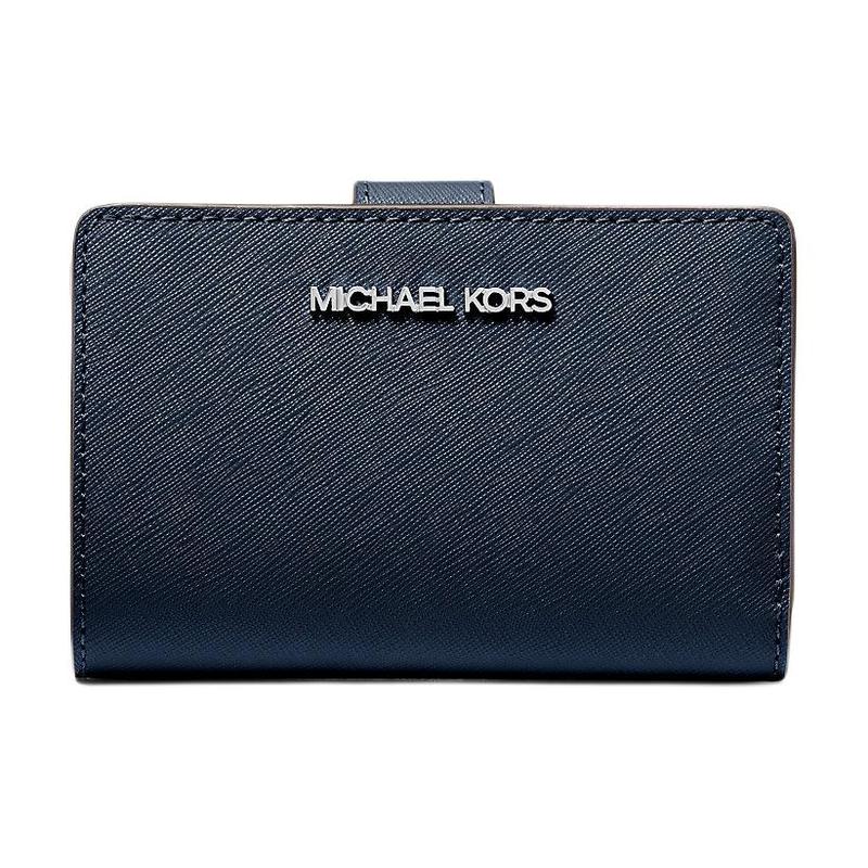 MICHAEL KORS Silver hardware snap closure leather wallet medium women s navy blue синий