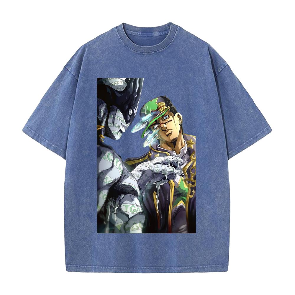 

Manga JoJo s Bizarre Adventure Kuujou Joutarou Print Tee Men Women Clothing Washed Cotton T-shirt Casual T Shirt Harajuku Tshirt 4XL синій