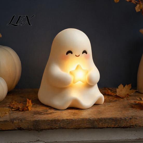 Cute Halloween Bedroom Lamp Light Up Ghost Decoration, Small Statue Night Light, LED for Kids Room Resin Table Decoration Indoor, Kitchen Tiered Tray